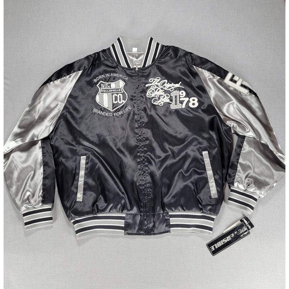New Marc Buchanan Pelle Pelle Reversible Embroidered Satin Varsity Jacket XXL